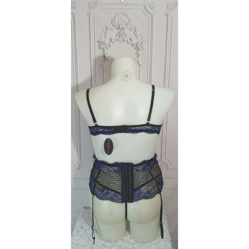 NWT Avid Love 3Pcs/Set Lace Floral Bra+G-string Panties+Garter Belt Plus XXL - Picture 5 of 10